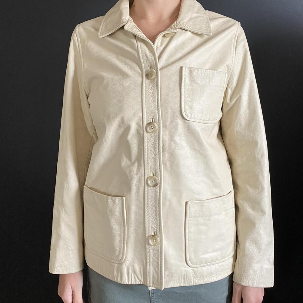 1986 Vintage Gap Cream Leather Jacket. - Picture 3 of 9